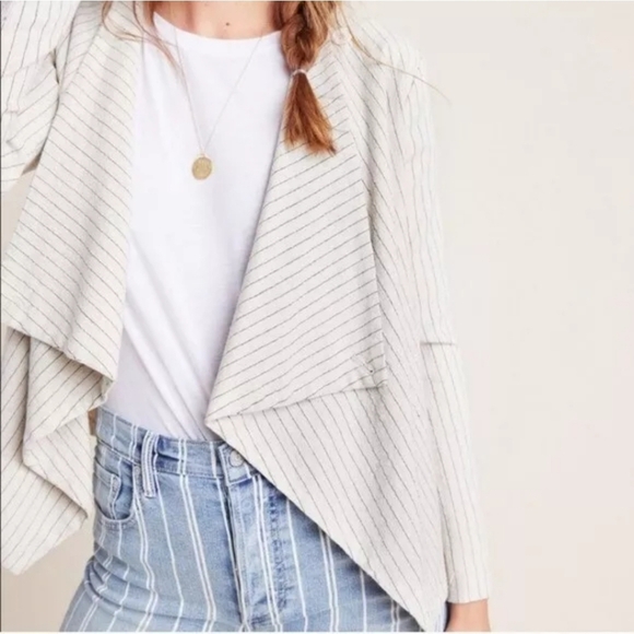 NWT Anthropologie Blanknyc Evereve Linen Blend Pinstripe Jacket XS Cream - Picture 5 of 13